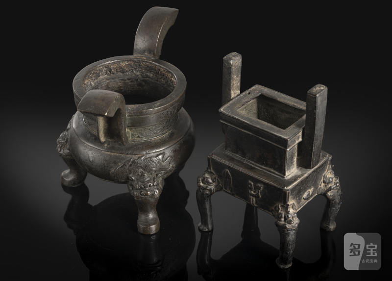 Two bronze incense burners, one on three legs, the second in the shape of a 'fang ding' - 图4
